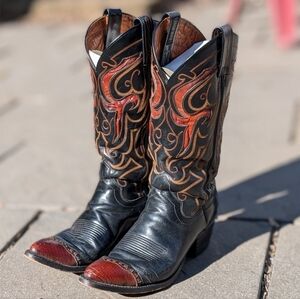 Exotic Rare Dan Post Lizard Leather Wingtip Vintage Western Cowboy Boot Sz 8.5B